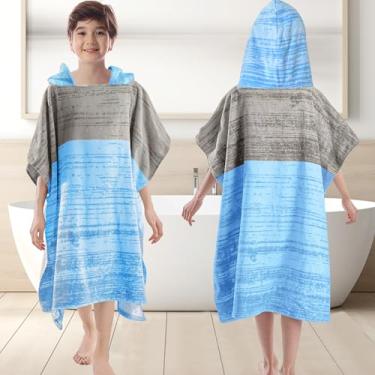 Imagem de VOOVA & MOVAS Roupão de toalha poncho com capuz para adolescentes | Algodão macio e absorvente | Essencial versátil para praia, piscina, natação e banho | Idades 8-16 | Azul e cinza