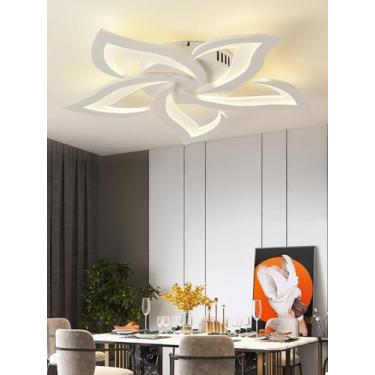 Imagem de Luminária de teto LED 36W com design criativo em formato de pétalas, em acrílico, moderna e ideal para quarto, cozinha e sala de jantar, com controle remoto (Dourada)