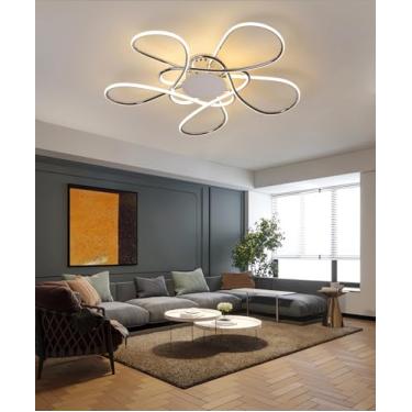 Imagem de Luminária de teto LED de 90cm, 3000k-6000k, dimerizável, redonda, inteligente, com acabamento em galvanoplastia de luxo, ideal para sala de estar e quarto modernos (com controle remoto) (cro