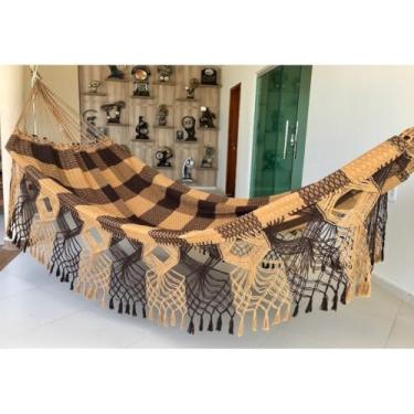 Imagem de Rede de Descanso Dormir Casal Bucho de Boi Luxo Grande 4,5 Metros Reforçada (Caramelo com Marrom)