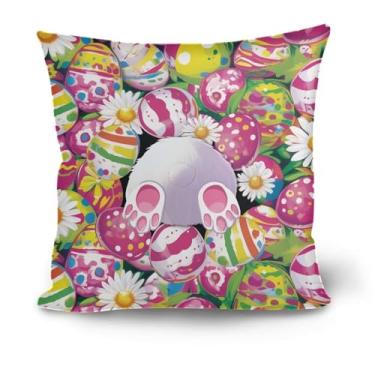 Imagem de Capa de almofada para decoração de dia de páscoa, ovos coloridos, coelhinho, capas de almofada para sofá, sofá, casa, escritório, exterior, 45 x 45 cm