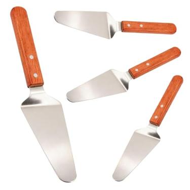 Imagem de Zandfelo Pacote com 4 servidores de pizza de aço inoxidável com cabo de madeira, cortador de pizza, cortador de bolo, espátula triangular para torta, sobremesa