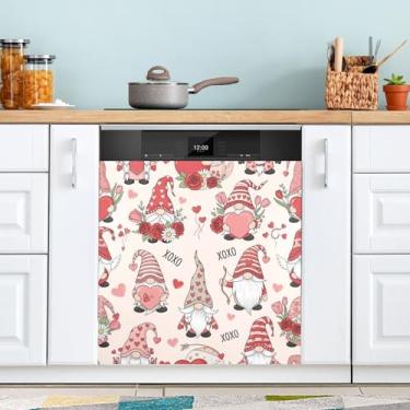 Imagem de ATTX Capa magnética para máquina de lavar louça Gnomos Dia dos Namorados | Adesivo decorativo de eletrodomésticos de 58 x 66 cm para armários domésticos e eletrodomésticos #298