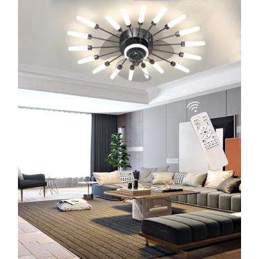 Imagem de Luminária de teto moderna com ventilador e LED, controle remoto, design de fogos de artifício com intensidade ajustável, ideal para sala de estar, quarto, cozinha e sala de jantar (preta, 18