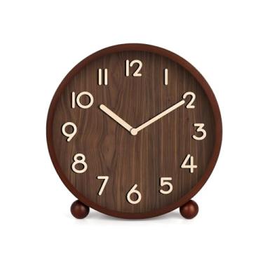 Imagem de JUSTUP Relógio de mesa, relógios de mesa analógicos retrô de 20 cm, silenciosos, sem tique-taque, decoração ao ar livre, relógio de prateleira alimentado por bateria, presentes de aniversário de Natal