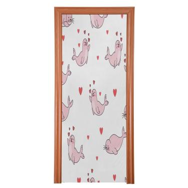 Imagem de ATTX Capa para porta da frente com selos cor-de-rosa - tecido elástico lavável decoração de férias para festas, casa, decoração de porta da frente, 36 x 98 polegadas (375)