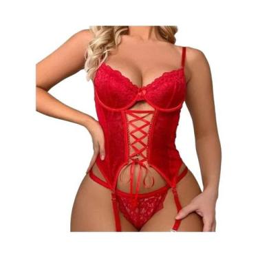 Imagem de Conjunto De Lingerie Sexy Com Sutiã De Renda E Calcinha Transparente E