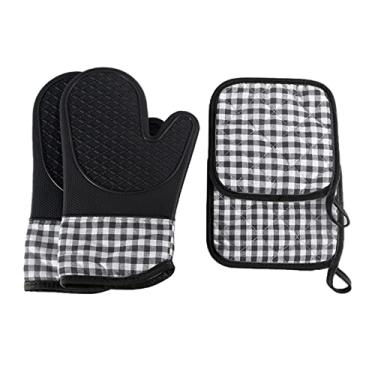 Imagem de 2 UNIDADES de Luvas para Forno à Calor Protetores Panela Silicone Isoladas Cozinhar Assar Fumador Lareira com Forro Algo