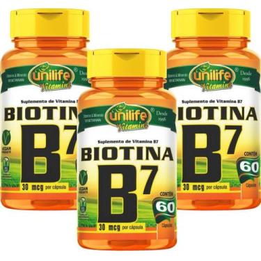 Imagem de Kit Com 3 Un Vitamina B7 Biotina Pura 180 Cáps 500mg Cabelos, Unhas e 