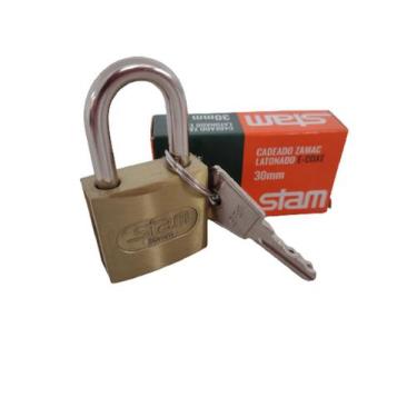 Imagem de Cadeado Stam Zamac Latonado Médio E-Coat 30mm C / 2 Chaves 