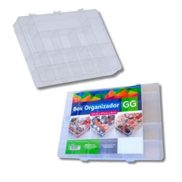 Imagem de Caixa Organizadora Multiuso Com tampa e 20 Compartimentos para Remédios Material de Costura Pregos Parafusos Bijuterias e diversos objetos pequenos Estilo Maleta 37cm x 27cm Transparente