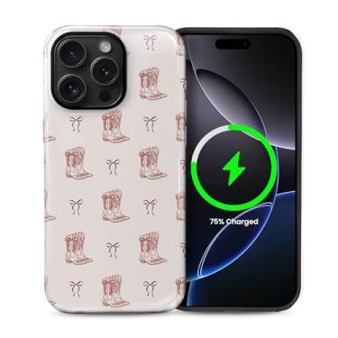 Imagem de casesok Capa para iPhone 14 Pro, compatível com MagSafe, capa rígida de camada dupla + capa de silicone, proteção total à prova de choque, capa para iPhone 14 Pro-Western Red Cowboy Boots Ribbon