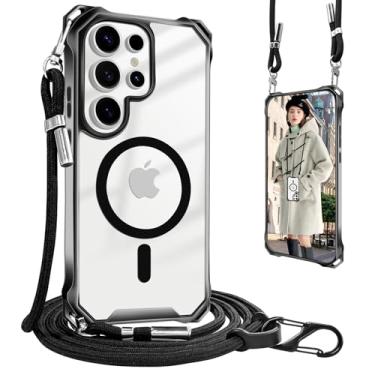 Imagem de UnnFiko Capa preta para Samsung Galaxy S24 Ultra, compatível com Magsafe, capa transversal para celular com alça de ombro, proteção contra quedas, capa magnética para celular para Samsung Galaxy S24