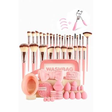 Imagem de Conjunto de 61 pincéis de maquiagem rosa, kit de maquiagem profissional, conjunto multifuncional de ferramentas de maquiagem com estojo, acessórios de maquiagem facial, kit de pincéis de maquiagem de
