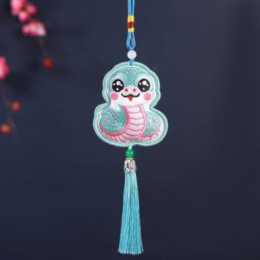 Imagem de Sinos de vento de cobra tradicional bonito bordado cobra perfumado saco amuleto chinês da sorte estilo chinês bolsa da sorte (azul)