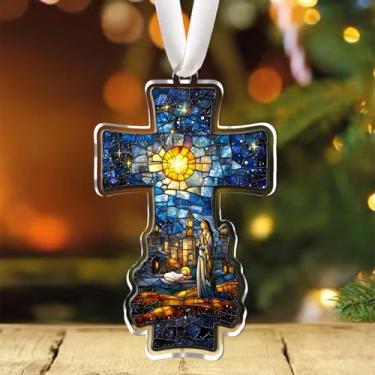 Imagem de Ornamentos de presépio para árvore, decoração religiosa, enfeite de pendurar, recordação de férias de inverno, presentes cristãos, mulheres, família, amigo, Jesus, nascimento, decoração de árvore de