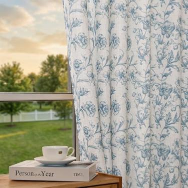 Imagem de XWZO Cortinas florais azuis 96 polegadas de comprimento cortina de linho para sala de estar flores vintage padrão botânico cortina bolso haste aba traseira quarto janela conjunto de cortinas 2 painéis