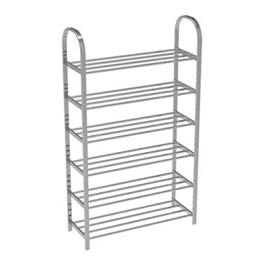 Imagem de 3FLQOOPP Sapateira para sapateira de entrada de 3 níveis, prateleira de aço inoxidável, rack organizador de sapatos de metal grosso simples, ideal para entrada, corredor, sala de estar, quarto