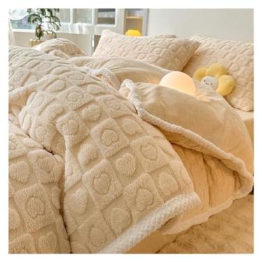 Imagem de Jogo de cama de flanela de leite de cor sólida, conjunto de edredom de quatro peças engrossado, fronha, roupa de cama (uma cor 150 x 200 cm, 3 peças)