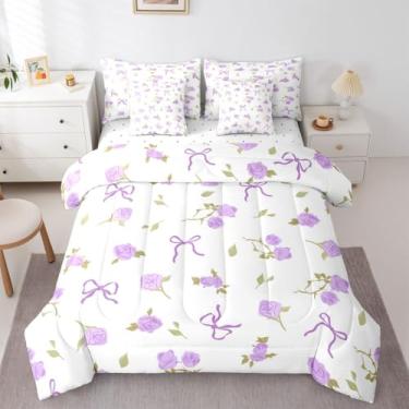 Imagem de Erosebridal Conjunto de cama completo com laço de fita, 7 peças, com lençóis, princesa, laço feminino, fantasia, decoração de quarto