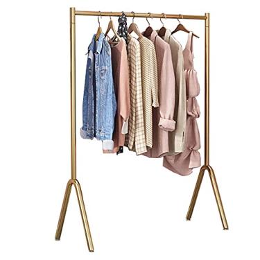 Imagem de Grade de roupas pesadas, suporte de roupas resistentes, suporte de exibição de roupas independente com 1 trilho guia, rack de secagem de metal, cabideiro, dourado (100 × 130 cm)