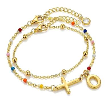 Imagem de KummerSaprk Pulseira feminina com letras cruzadas, inicial dourada, corrente ajustável, pulseira religiosa com contas mínimas para uso diário e ocasiões inspiradas na fé, Large, Zinco, Sem Pedra