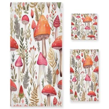 Imagem de xigua Conjunto de toalhas de banheiro de cogumelos em aquarela absorvente macio 3 peças toalha de banho toalha de mão toalhas decorativas para banheiro, academia, hotel, praia, piscina