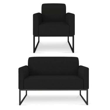 Imagem de Kit Namoradeira E 1 Poltrona Industrial Preta A79 Preto