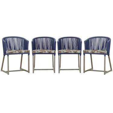 Imagem de 4 Cadeiras De Jantar Noronha Fendi Corda Náutica E6 Trama Azul
