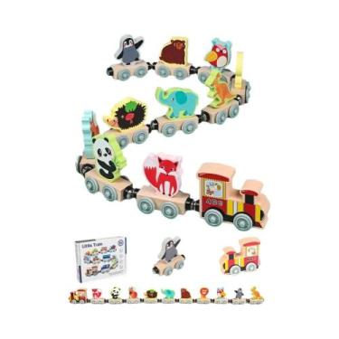 Imagem de Conjunto De Trem Magnético De Madeira Montessori, Brinquedo Educaciona