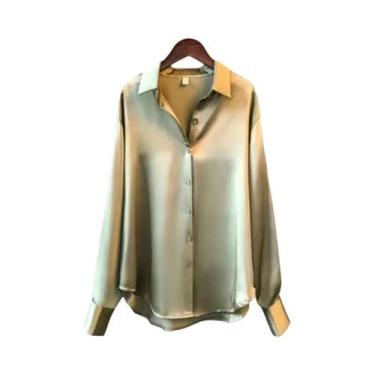 Imagem de Camisa De Seda Branca Com Botões, Manga Longa, Blusa Vintage, Corte So