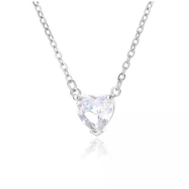 Imagem de Colar Corrente Prateado Coração Brilho Strass Delicado P7767 - Geral