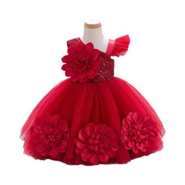 Imagem de Vestido De Festa Para Menina Com Mangas Voando E Brilho Vermelho, 0-6 