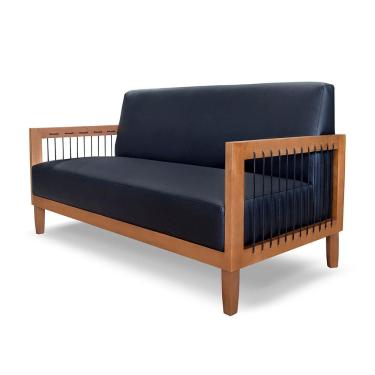 Imagem de Sofá Namoradeira 2 Lugares Base de Madeira Daia Corino Preto - Loja Sheep