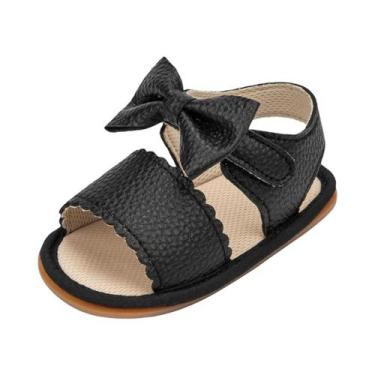 Imagem de Sapatos De Verão Respiráveis Para Bebês Meninas, Cor Pura, Laço, Sola 