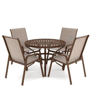 Imagem de Mesa 4 cadeiras Ripado Piscina Alumínio Marrom e tela Mocca - Aluv Móv