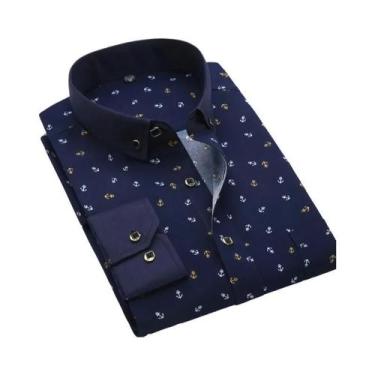 Imagem de Camisa Masculina Slim Fit Estampada De Manga Longa Primavera Verão Sem