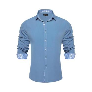 Imagem de Camisa Masculina Preta De Manga Longa Em Poliéster E Algodão Com Estam