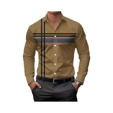 Imagem de Camisa Casual Listrada Moderna Masculina, Corte Regular, Manga Longa, 