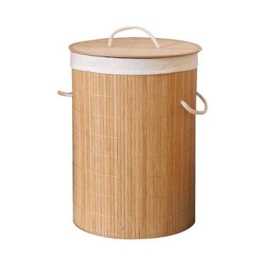 Imagem de Cesto De Roupa Bambu Dobrável Tampa Lavanderia Banheiro Home - PGB