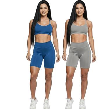 Imagem de KIT 2 Conjunto Top Alça Fina e Bermudinha Suplex Serra e Mar Modas Roupa Academia Fitne...