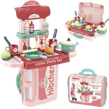 Imagem de Kit Bancada Cozinha Chef Infantil Maleta Kitchen 3 em 1 Brinquedo Educ