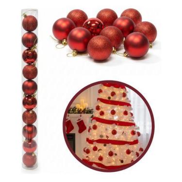 Imagem de Kit 10 Bolas Bolinhas Árvore Natal Decoração Enfeite 6cm Ver Vermelho 