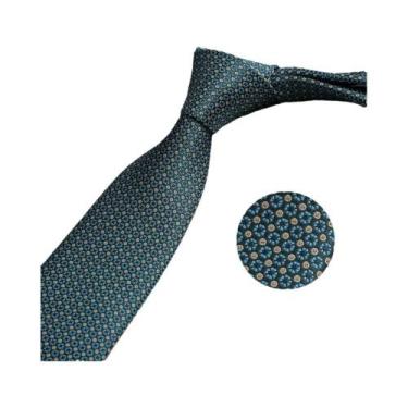 Imagem de Gravata Masculina Verde Escura De 8CM Com Padrão Xadrez De Bolinhas E 
