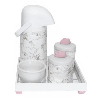Imagem de Kit Higiene Espelho Potes, Garrafa, Molhadeira E Capa Nuvem Rosa Quart