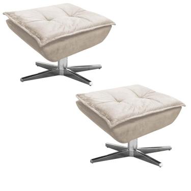 Imagem de Kit 2 Puffs Decorativos Sala de Estar Giratória Cromada Opla Suede Bege - Ibiza