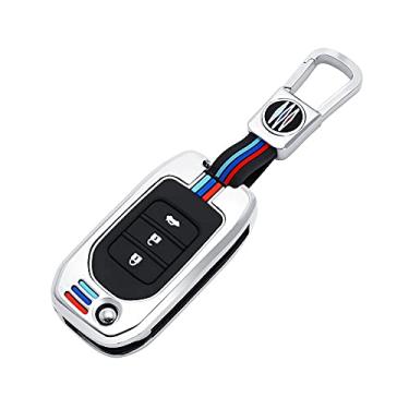 Imagem de Hacreyatu Chaveiro de liga de zinco protetor de tampa de chaveiro para Hrv Civic Accord CR-V Fit Odyssey CRIDER (prata, 3 botões)