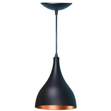 Imagem de Lustre Pendente Balcão Cozinha Americana Preta Fosca e Cobre