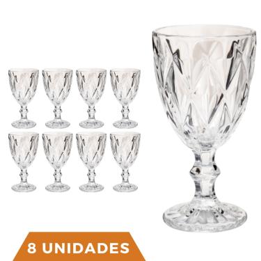 Imagem de 8 Copos Transparente Taças Diamante 300ml Para Agua Vinho