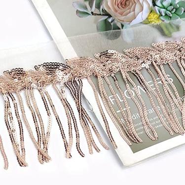 Imagem de 2/4 jardas 10 cm Paillette Lantejoula Borla Renda Trim Tecido de Malha DIY Performance Saia Vestido de Noiva Decoração Material de Costura, RoseGold, 4 Jardas